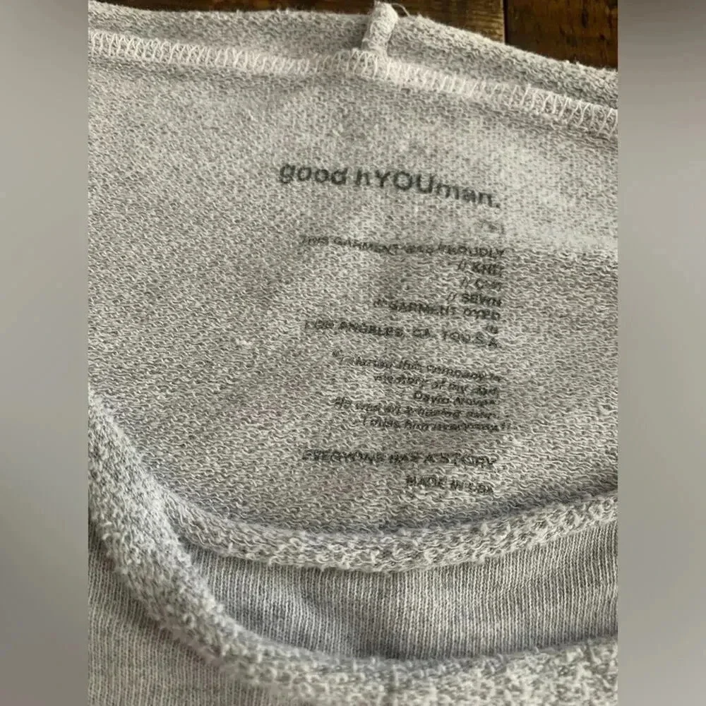 Good hYOUman We Are All Babes Ripped Grey Cotton Cozy Boho Sweatshirt- Small
